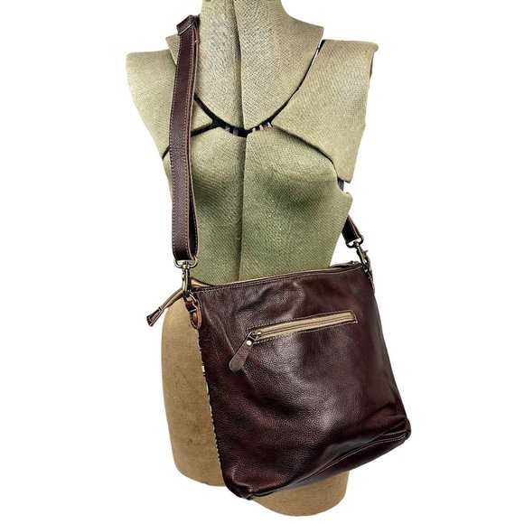 Myra Bag Crossbody Delphine Canvas Hairon Bag Embossed Western Boho Leather Med. - Picture 4 of 8